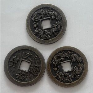 Feng Shui Chinese Coins Set of 3 Antique-Style Brings wealth & protection